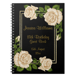 Elegant Ivory Roses & Gold Glitter 18th Birthday Notebook