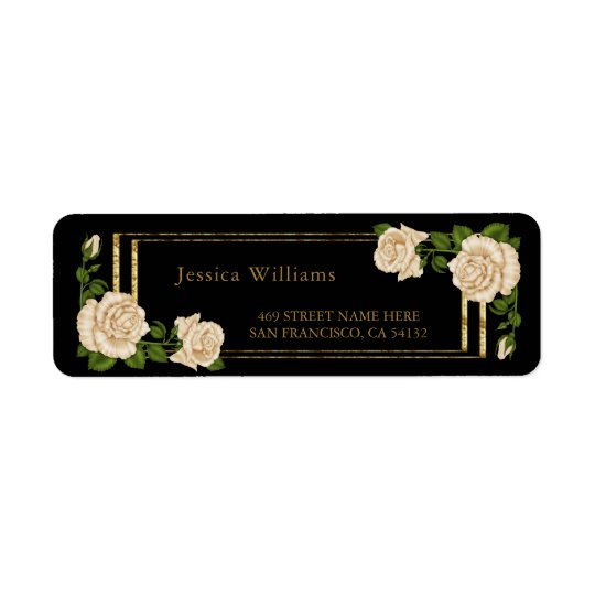 Elegant Ivory Roses & Gold Glitter Return Address Label