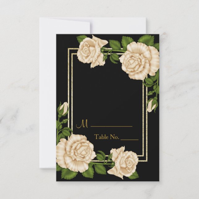 Elegant Ivory Roses & Gold Glitter Table Number (Front)