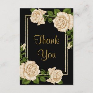 Elegant Ivory Roses & Gold Glitter  Thank You