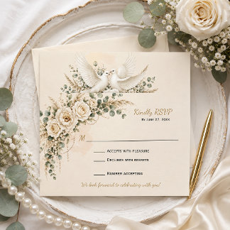 Elegant Ivory Roses Greenery Pearls | RSVP Card