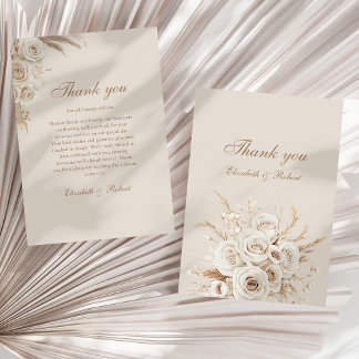 Elegant Ivory Roses Wedding Thank You Card