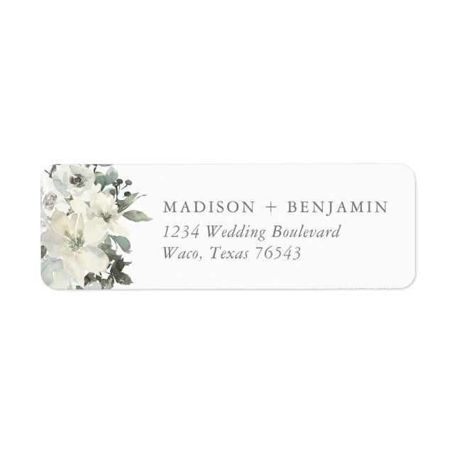 Elegant Ivory Sage Floral Greenery Return Address (Front)