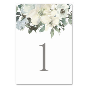 Elegant Ivory Sage  Floral Greenery Wedding Table Number