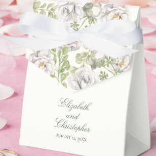 Elegant Ivory Sage Green Floral Wedding Favour Box