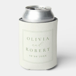 Elegant Ivory Sage Green Minimalist Wedding Can Cooler