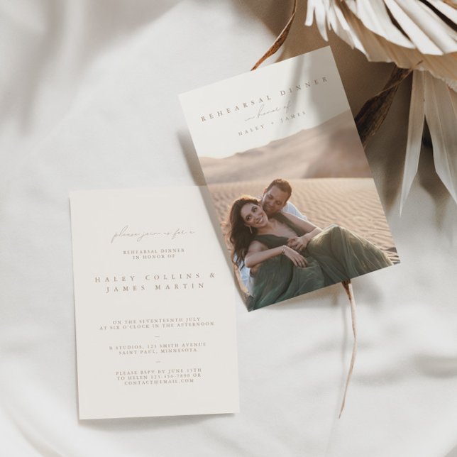 Elegant Ivory Script Photo Rehearsal Dinner Invitation (Creator Uploaded)
