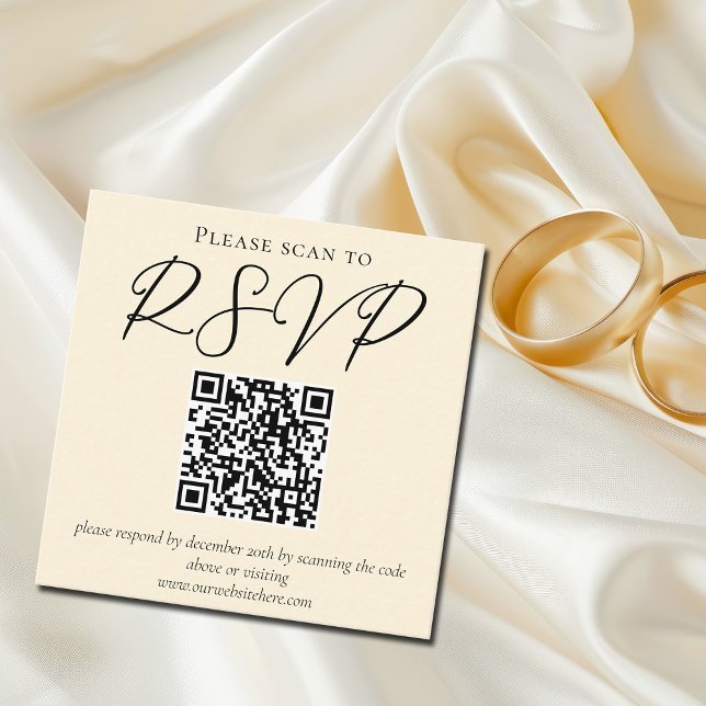 Elegant Ivory Simple Wedding RSVP QR Code Enclosure Card (Creator Uploaded)