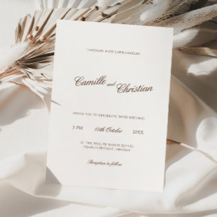 Elegant Ivory & Warm Brown Calligraphy Wedding Invitation