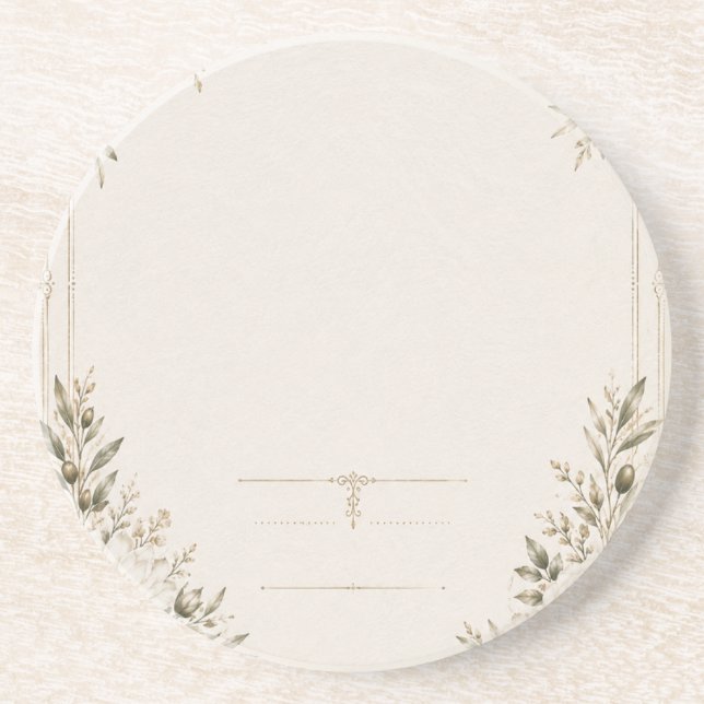 Elegant Ivory Wedding Invitation with Champagne  Coaster (Front)