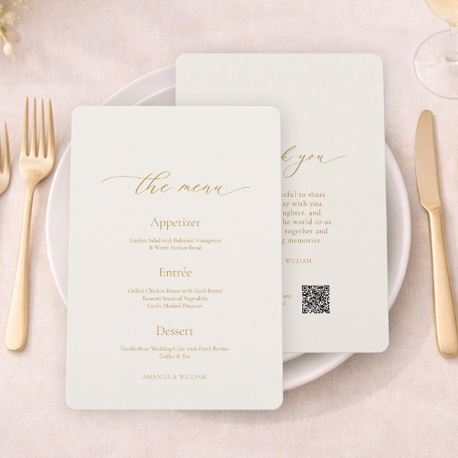   Elegant Ivory Wedding Menu & Thank You Card (Creator Uploaded)