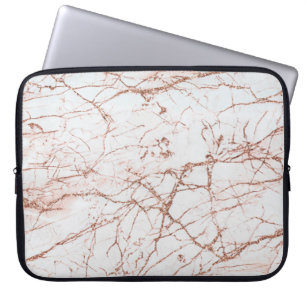 Elegant ivory white faux rose gold glitter marble laptop sleeve