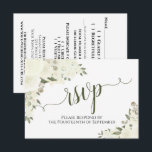 Elegant Ivory White Floral Calligraphy Wedding RSVP Card<br><div class="desc">These beautiful RSVP cards will make it easy for your guests to respond to your wedding invitation. They feature an elegant boho chic floral design with lacy script calligraphy and hand painted watercolor roses & blossoms in shades of ivory, white, and cream. The back of the card is a form...</div>