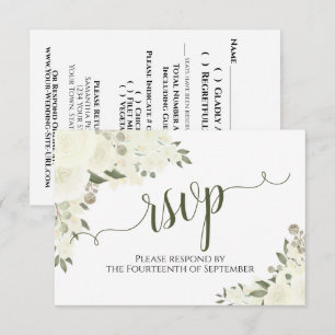 Elegant Ivory White Floral Calligraphy Wedding RSVP Card