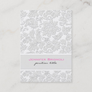 Elegant Ivory White Floral Damasks Embossed Effect Business Card