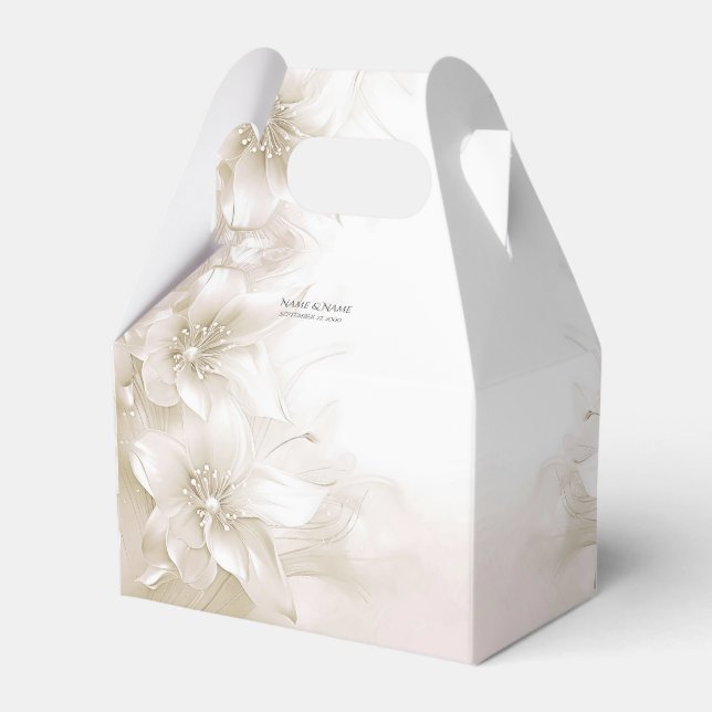 Elegant Ivory White Flowers Favour Box (Front Side)