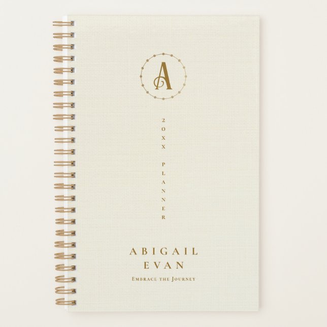 Elegant Ivory White Glitter Gold Weekly Non Dated Planner (Front)