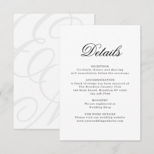 Elegant Ivory White Monogram Wedding Details Enclosure Card