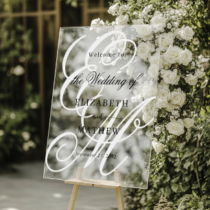 Elegant Ivory White Monogram Wedding Welcome Acrylic Sign