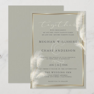 Elegant Ivory White Pampas Grass Pale Sage 2 Invitation