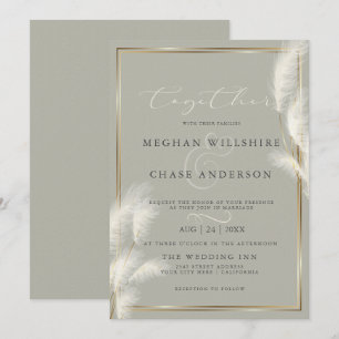 Elegant Ivory White Pampas Grass Pale Sage Invitation