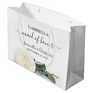 Elegant Ivory White Rose Maid of Honour Wedding Large Gift Bag