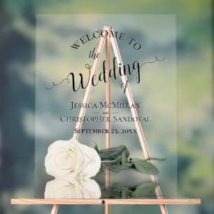 Elegant Ivory White Rose Romantic Wedding Welcome Acrylic Sign