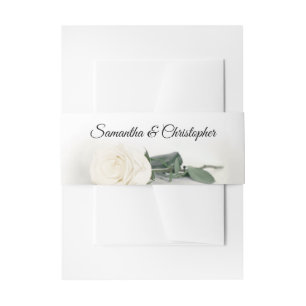 Elegant Ivory White Rose Simple Glam Wedding Invitation Belly Band