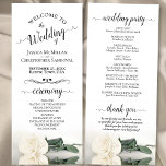 Elegant Ivory White Rose Simple Romantic Wedding Program<br><div class="desc">This beautiful wedding program features an elegant design with a single long stemmed ivory, white, or cream coloured rose lying on its side reflecting in water. The titles are written in fancy script calligraphy, and there is space for your ceremony and wedding party details, as well as a short thank...</div>