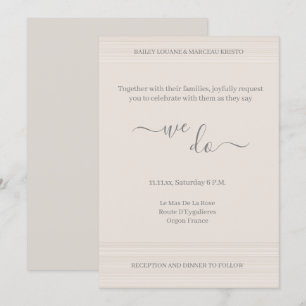 Elegant Ivory White We Do WoodGrain Stripe Wedding Invitation