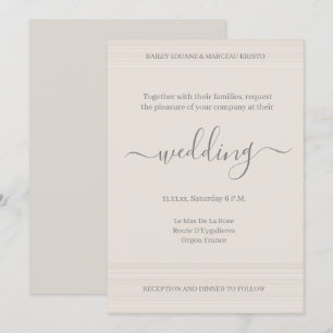 Elegant Ivory White WoodGrain Stripes Chic Wedding Invitation