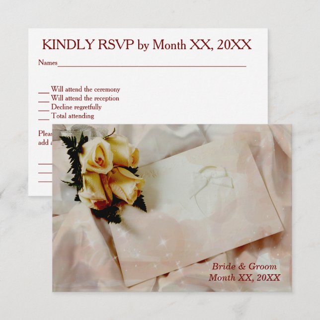 Elegant Ivory with Yellow Roses Wedding RSVP Card (Front/Back)