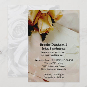 Elegant Ivory with Yellow & White Roses Wedding Invitation