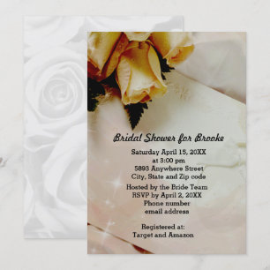 Elegant Ivory - Yellow White Roses Bridal Shower Invitation