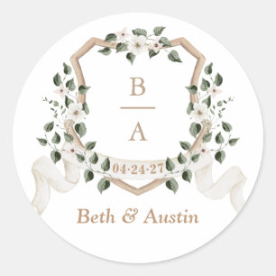 Elegant Ivy Branch Greenery Crest Classic Round Sticker
