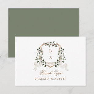 Elegant Ivy Greenery White Floral Wedding Crest Thank You Card