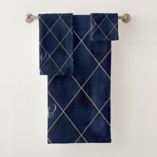 Elégant Jacquard Luxueux Royal Blue Beige Gold