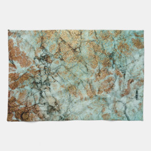 Elegant Jade and Rose Gold Glitter Marble Kitchen Towel