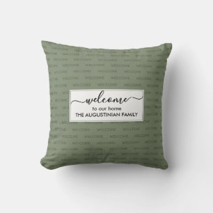 Elegant Jade Green Custom WELCOME TO OUR HOME  Throw Pillow
