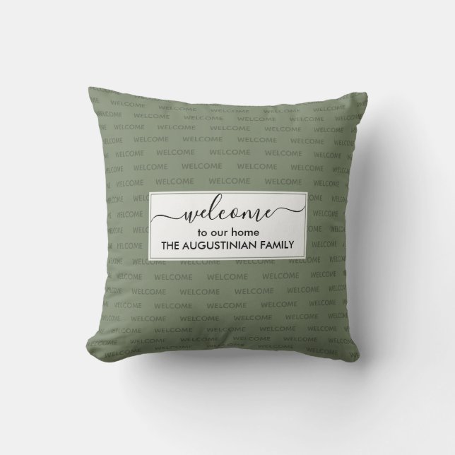 Elegant Jade Green Custom WELCOME TO OUR HOME  Throw Pillow (Front)