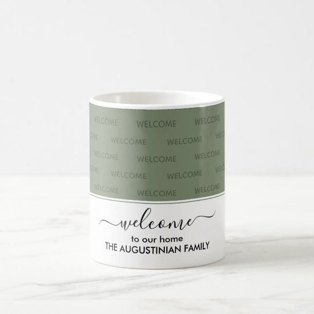 Elegant Jade Green WELCOME TO OUR HOME Guest Coffee Mug (Center)