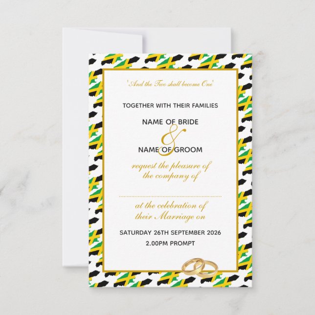 Elegant JAMAICA with Gold Script Wedding Invitation (Front)