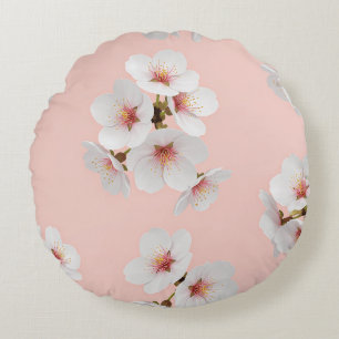 Elegant Japanese Almond Blossom Seamless Pattern Round Pillow