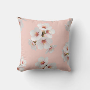 Elegant Japanese Almond Blossom Seamless Pattern Throw Pillow