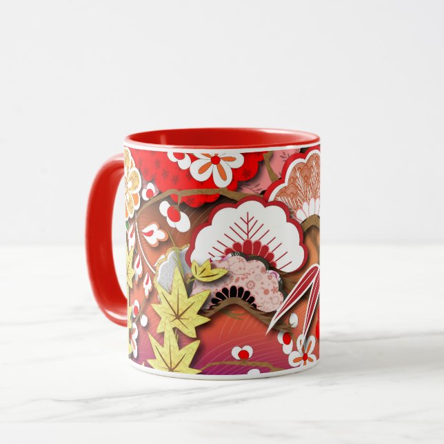Elegant Japanese Autumn Kimono Mug (Front Left)