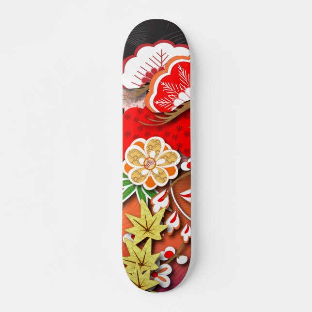 Elegant Japanese Autumn Kimono Skateboard (Front)