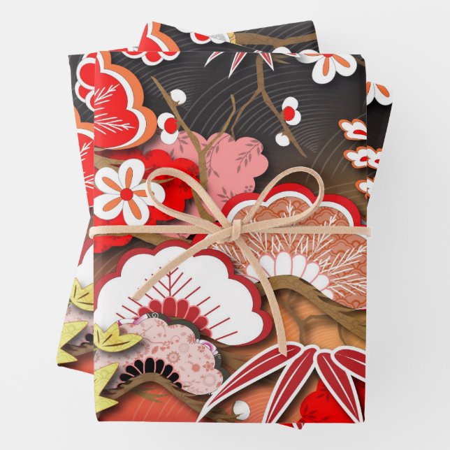 Elegant Japanese Autumn Kimono Wrapping Paper Sheet (In situ)