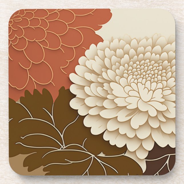 Elegant Japanese Chrysanthemum Print Coasters (Front)