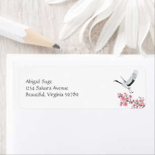 Elegant Japanese Crane and Cherry Blossom Address