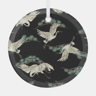 Elegant Japanese crane: artistic depiction. Glass Ornament